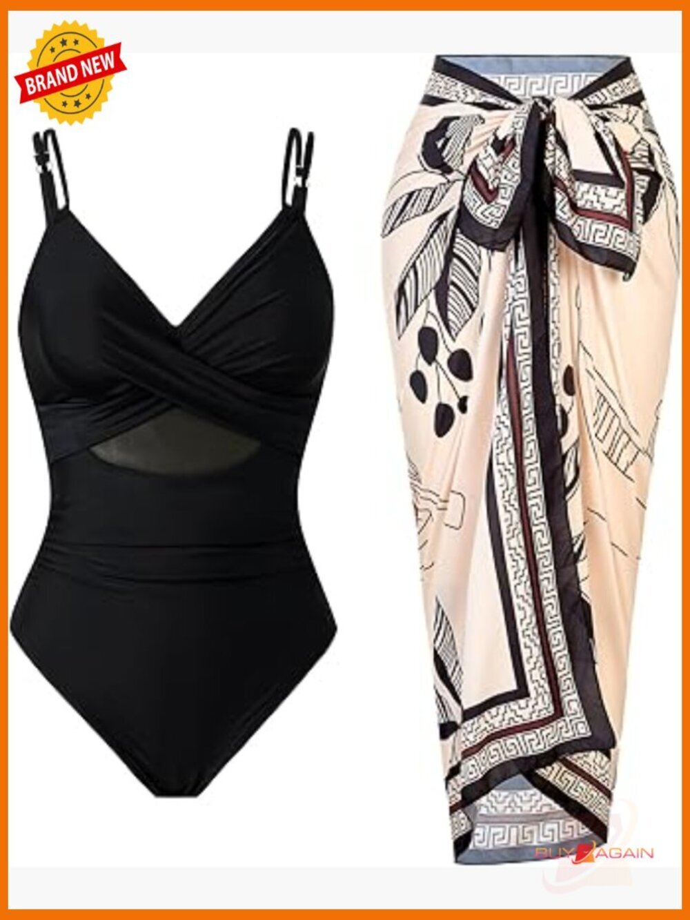 One Piece Swimsuit with Wrap Skirt Cover Up Set Tum Control
